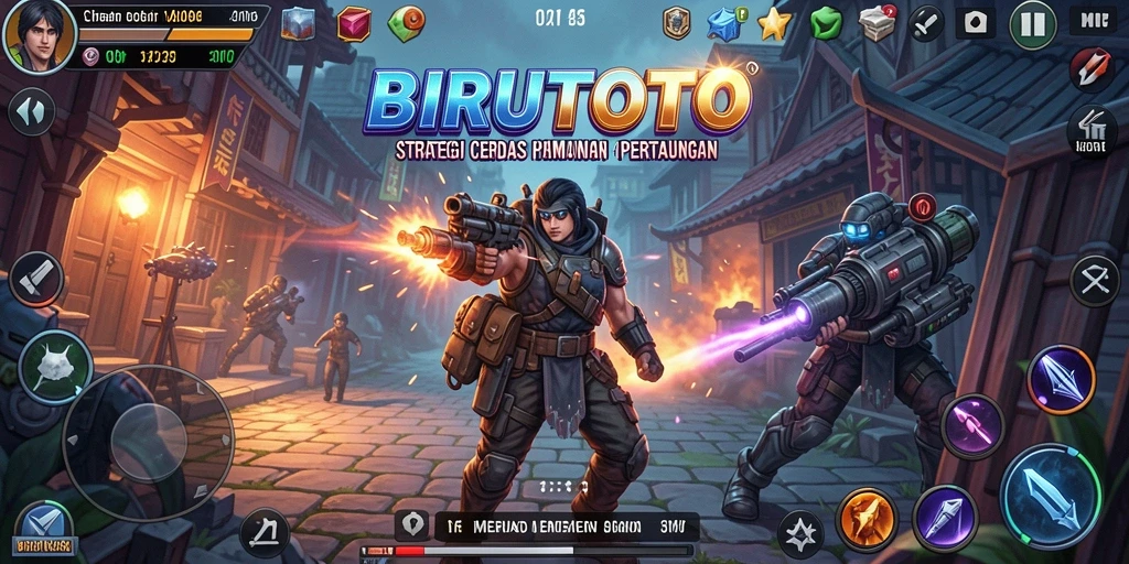 Screenshot gameplay BIRUTOTO yang menunjukkan pertarungan strategis.