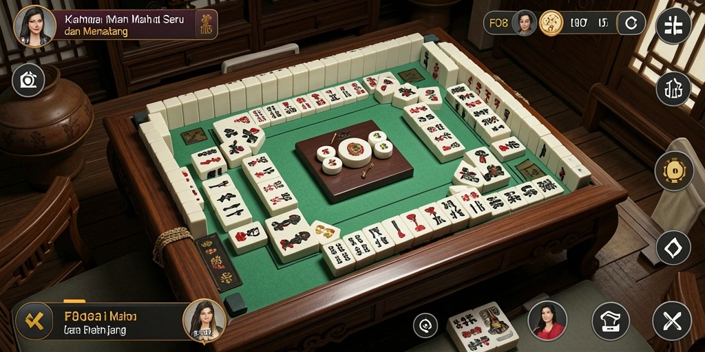 Screenshot gameplay FO8 menampilkan serunya bermain Mahjong.