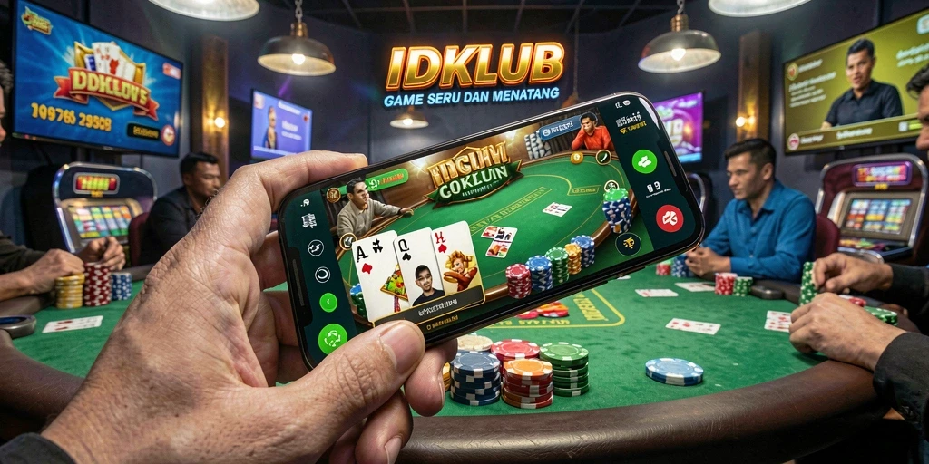 Screenshot gameplay IDKLUB menunjukkan suasana meja poker yang mendebarkan.