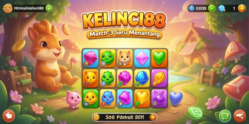 Tampilan gameplay KELINCI88 dengan kelinci yang ceria mencocokkan buah-buahan.