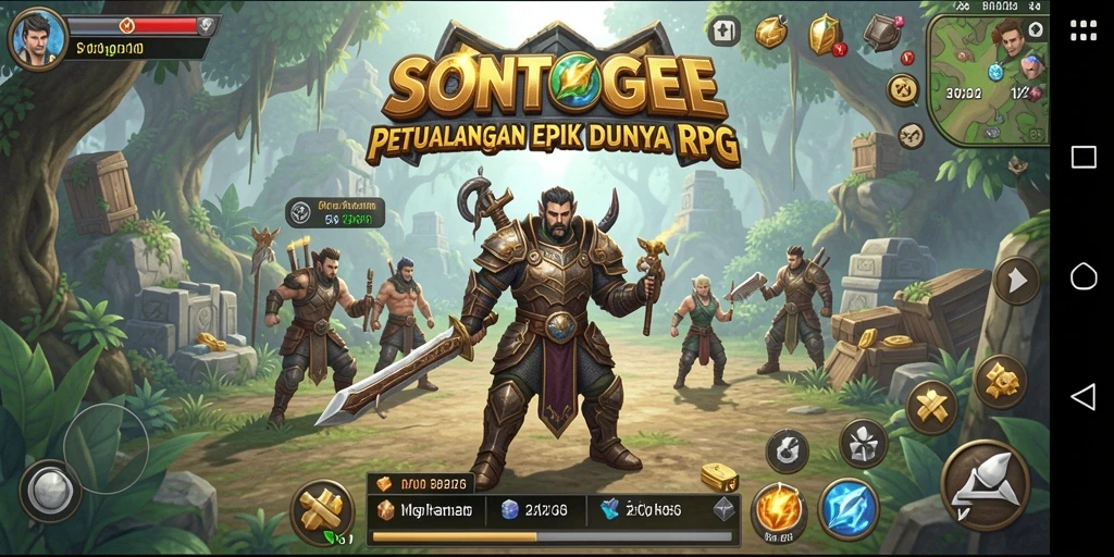 Screenshot gameplay SONTOGEL menampilkan pertarungan epik dan karakter yang kuat.
