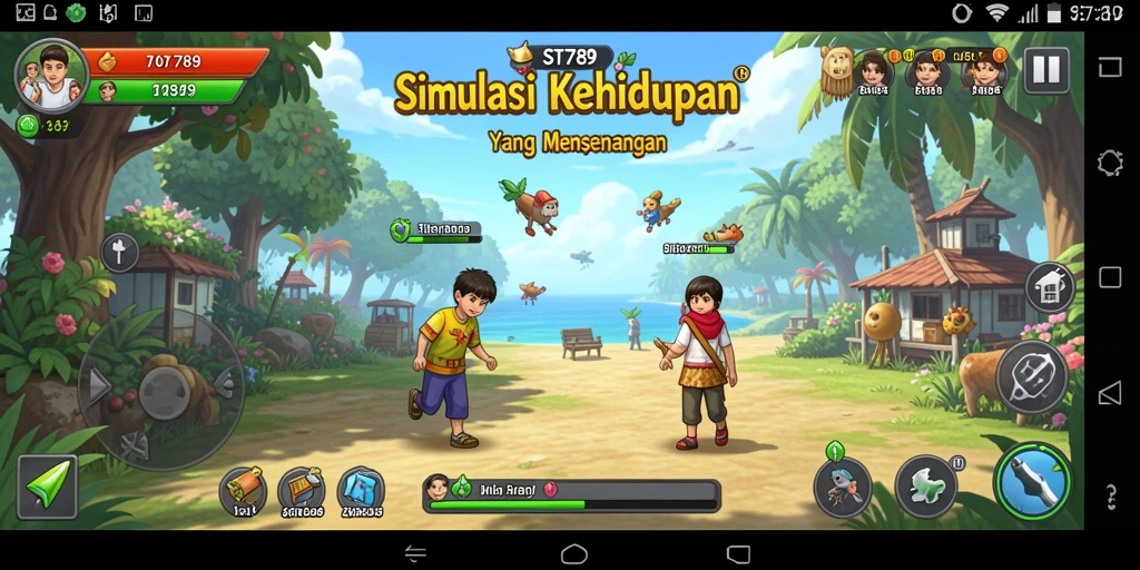 Tampilan gameplay ST789 dengan karakter berinteraksi di dunia simulasi.
