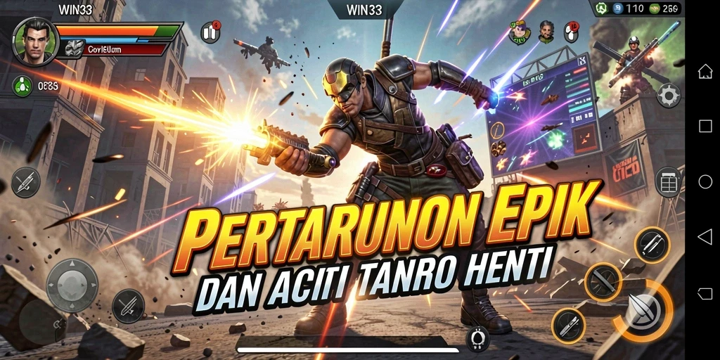 Screenshot menampilkan aksi seru dalam permainan WIN33 dengan pertarungan mendebarkan.
